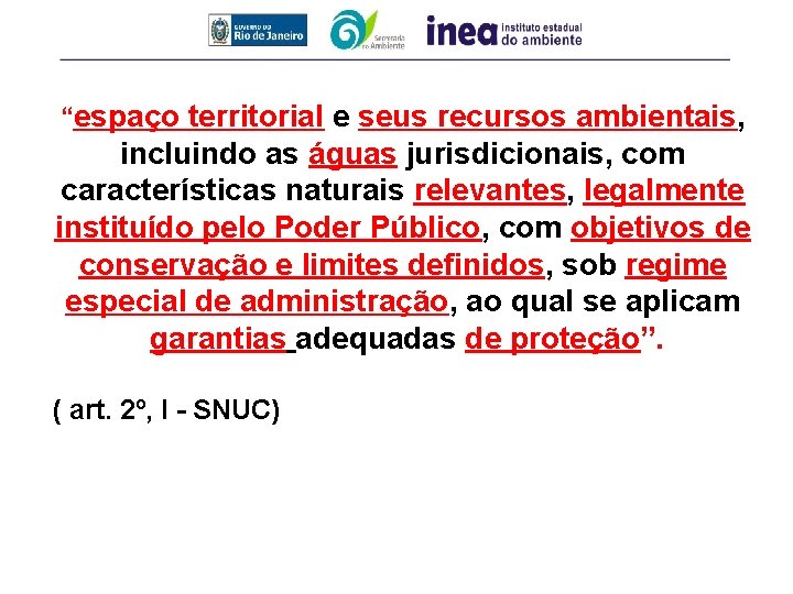 “espaço territorial e seus recursos ambientais, incluindo as águas jurisdicionais, com características naturais relevantes,