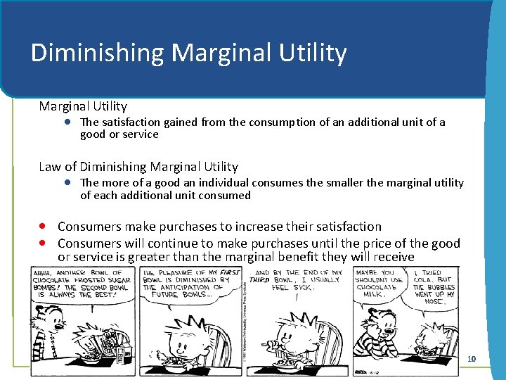 Diminishing Marginal Utility · The satisfaction gained from the consumption of an additional unit
