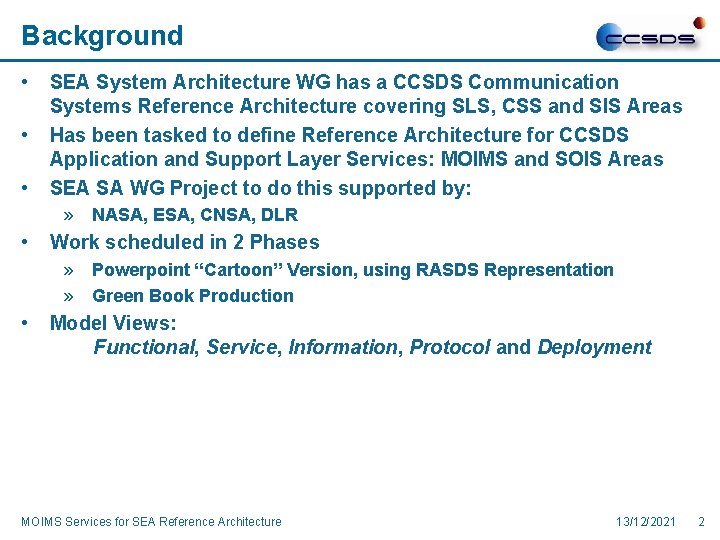 MOIMS Functional Viewpoint Inputs to SEA Reference Architecture