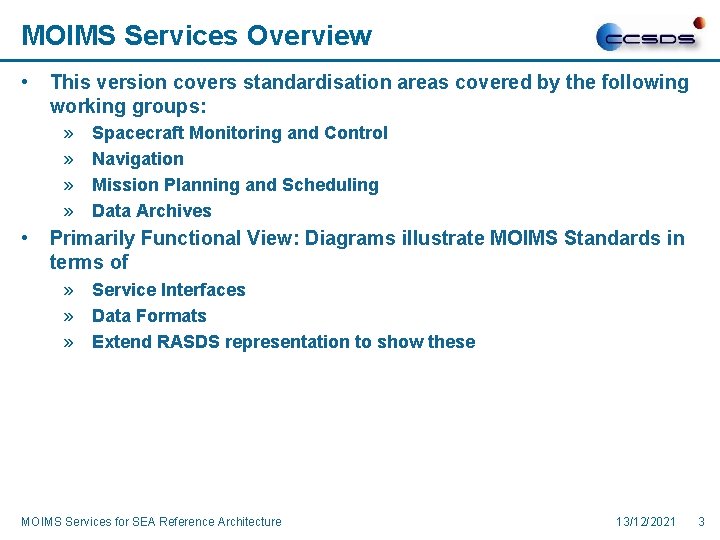 MOIMS Functional Viewpoint Inputs to SEA Reference Architecture