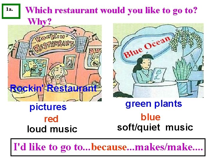 1 a. Which restaurant would you like to go to? Why? Rockin' Restaurant pictures