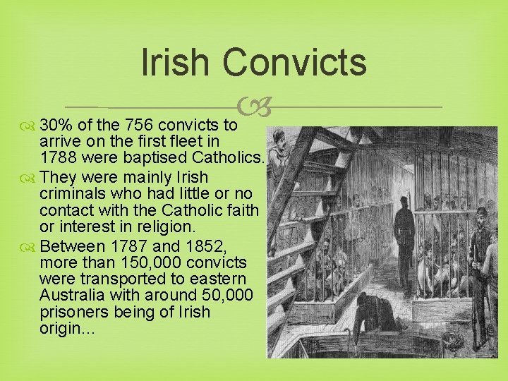 Irish Convicts 30% of the 756 convicts to arrive on the first fleet in