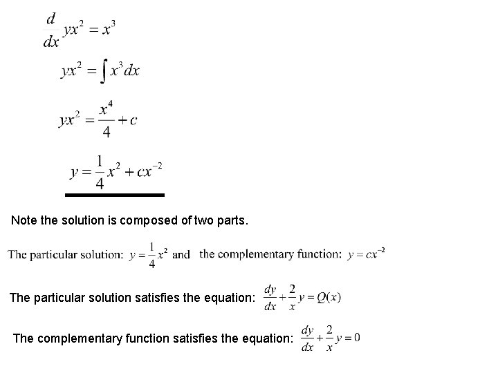 Note the solution is composed of two parts. The particular solution satisfies the equation: