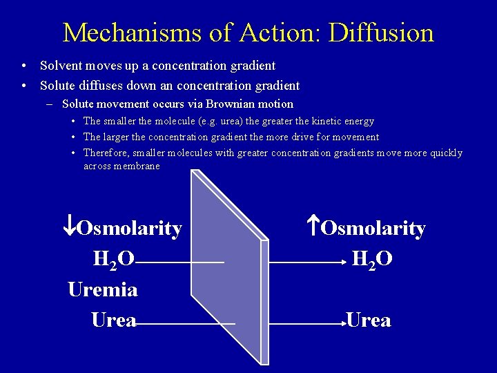 Mechanisms of Action: Diffusion • Solvent moves up a concentration gradient • Solute diffuses
