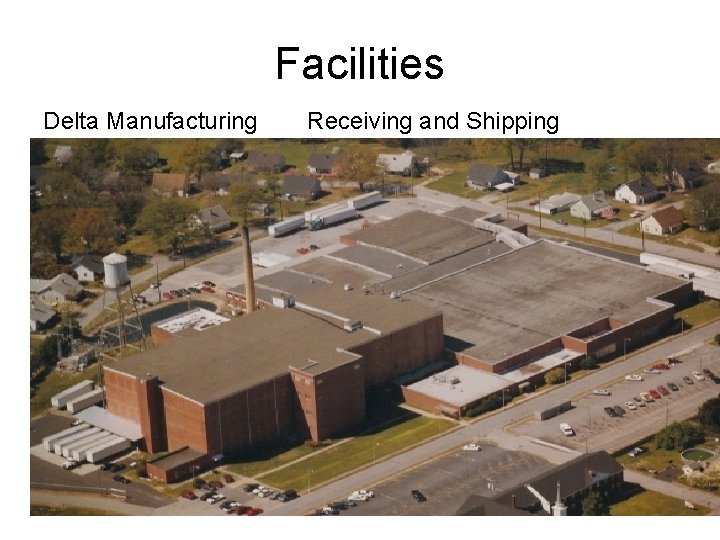 Facilities Delta Manufacturing Receiving and Shipping 12 Miles 3 Miles Receiving and Distribution 15