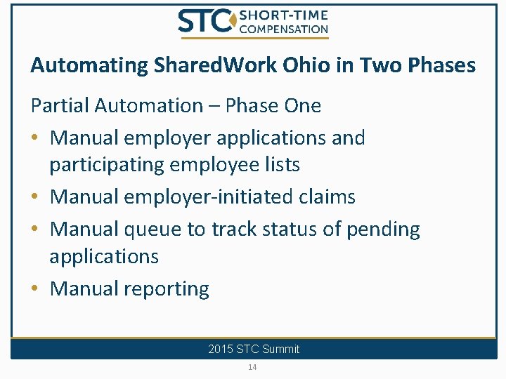 Automating Shared. Work Ohio in Two Phases Partial Automation – Phase One • Manual