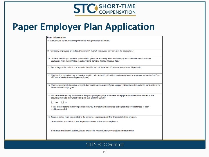 Paper Employer Plan Application 2015 STC Summit 15 