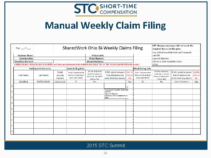 Manual Weekly Claim Filing 2015 STC Summit 18 