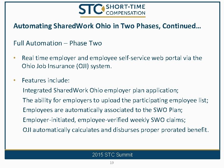 Automating Shared. Work Ohio in Two Phases, Continued… Full Automation – Phase Two •