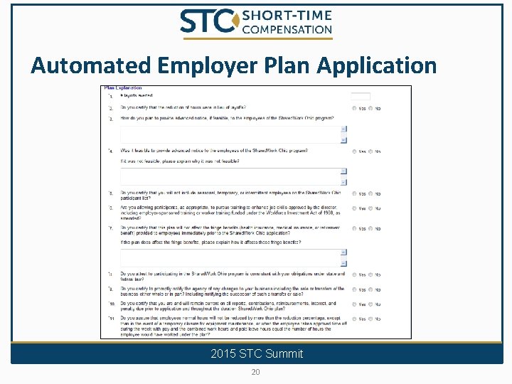 Automated Employer Plan Application 2015 STC Summit 20 