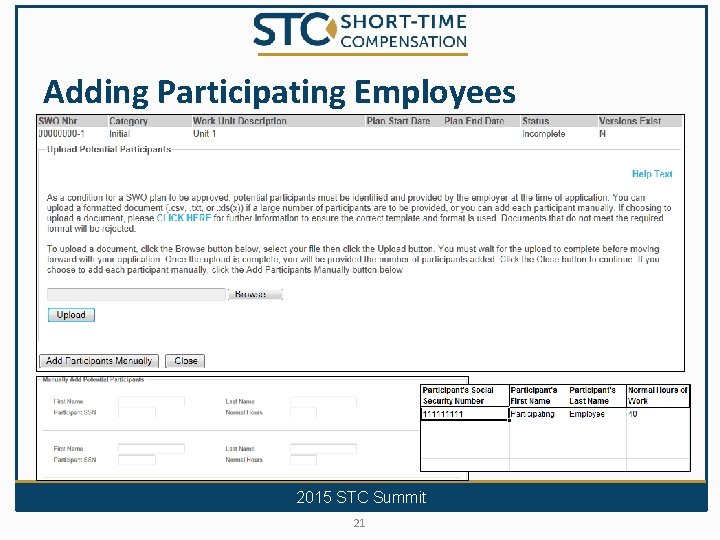 Adding Participating Employees 2015 STC Summit 21 