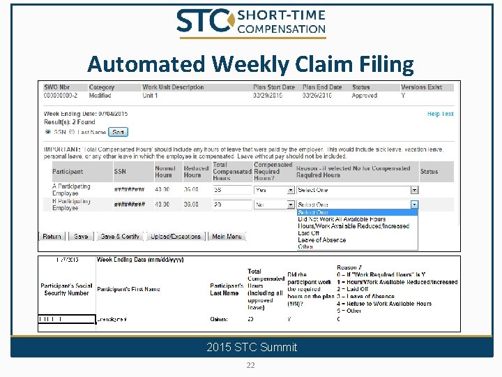 Automated Weekly Claim Filing 2015 STC Summit 22 