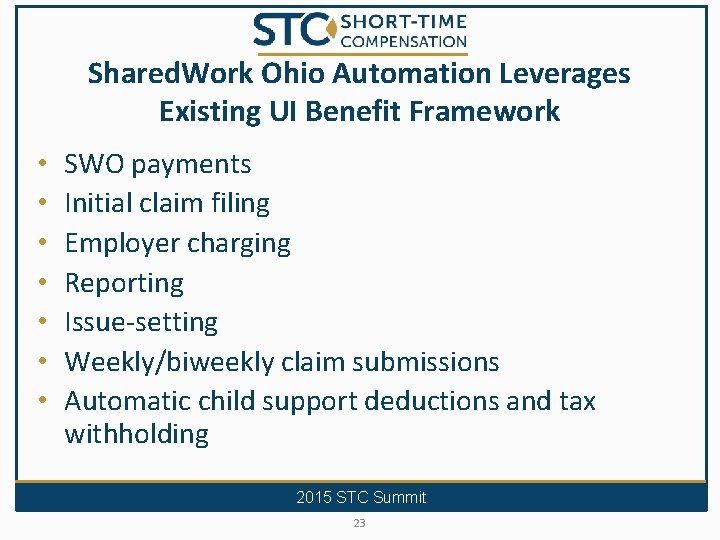 Shared. Work Ohio Automation Leverages Existing UI Benefit Framework • • SWO payments Initial