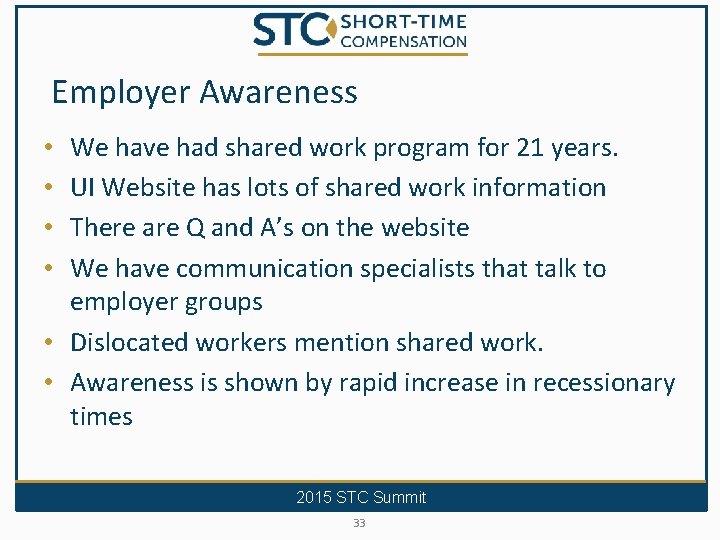 Employer Awareness We have had shared work program for 21 years. UI Website has