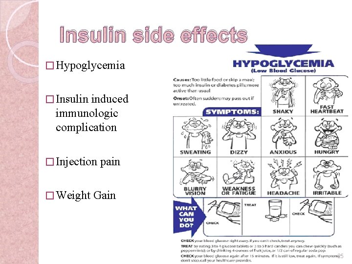 Insulin side effects � Hypoglycemia � Insulin induced immunologic complication � Injection � Weight