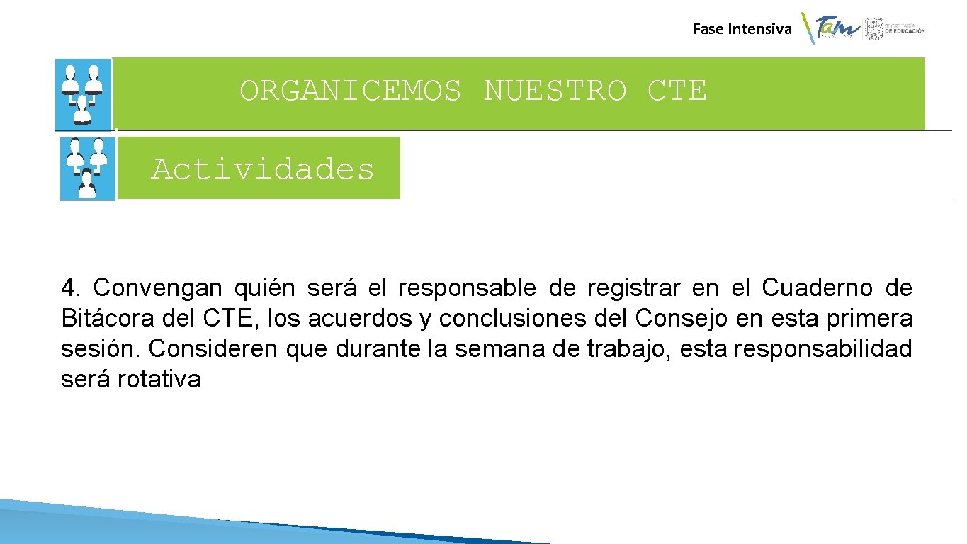 Fase Intensiva ORGANICEMOS NUESTRO CTE Actividades 4. Convengan quién será el responsable de registrar