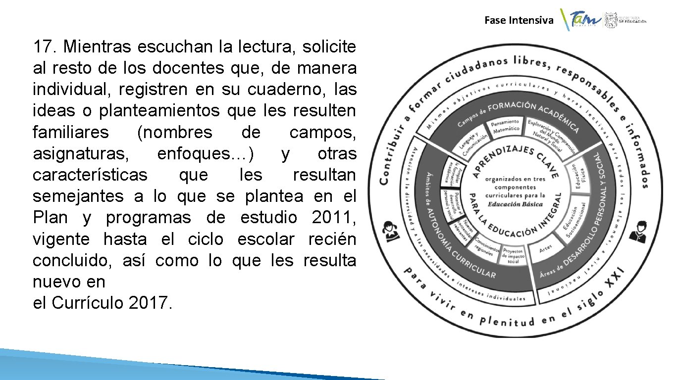 Fase Intensiva 17. Mientras escuchan la lectura, solicite al resto de los docentes que,