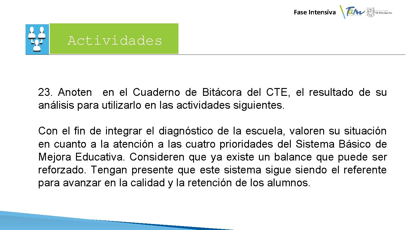 Fase Intensiva Actividades 23. Anoten en el Cuaderno de Bitácora del CTE, el resultado