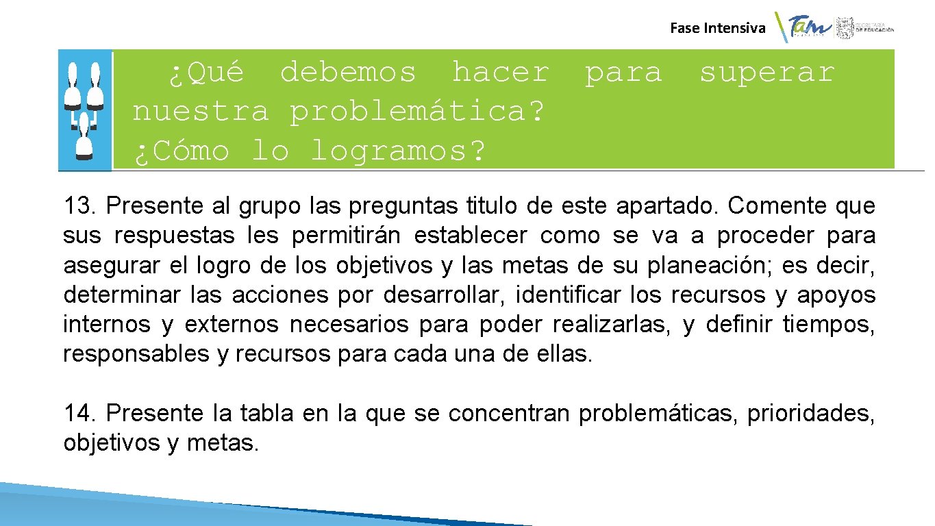 Fase Intensiva ¿Qué debemos hacer nuestra problemática? ¿Cómo lo logramos? para superar 13. Presente