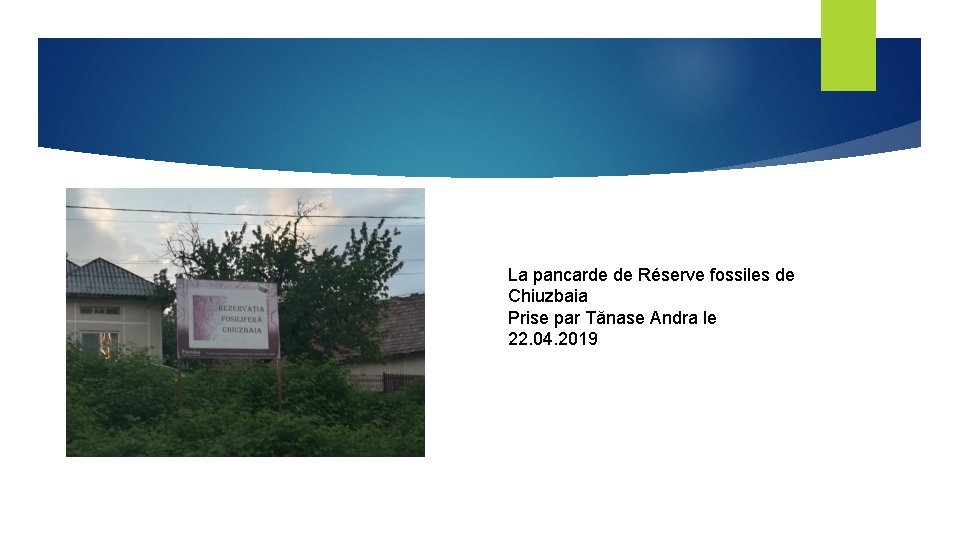 La pancarde de Réserve fossiles de Chiuzbaia Prise par Tănase Andra le 22. 04.