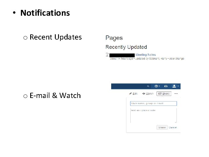  • Notifications o Recent Updates o E-mail & Watch 