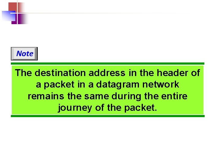 Note The destination address in the header of a packet in a datagram network