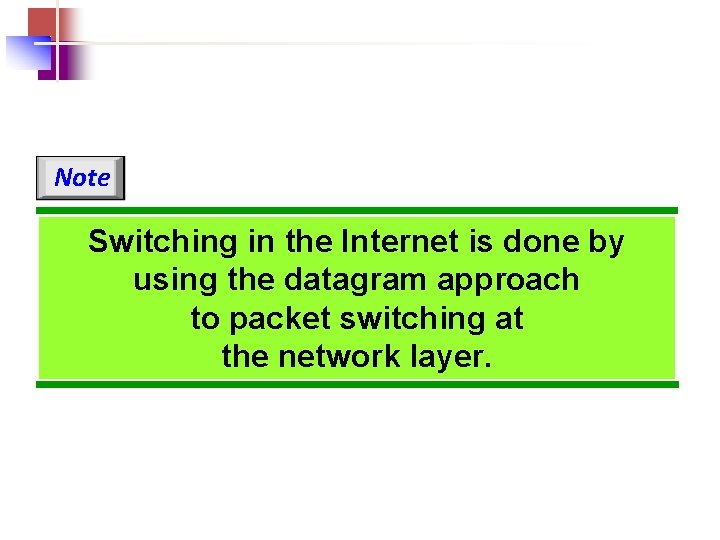 Note Switching in the Internet is done by using the datagram approach to packet