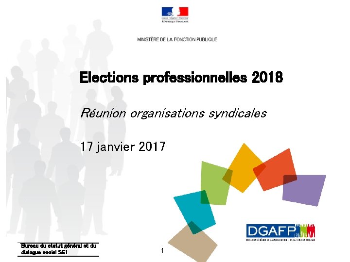 Elections professionnelles 2018 Réunion organisations syndicales 17 janvier 2017 Bureau du statut général et