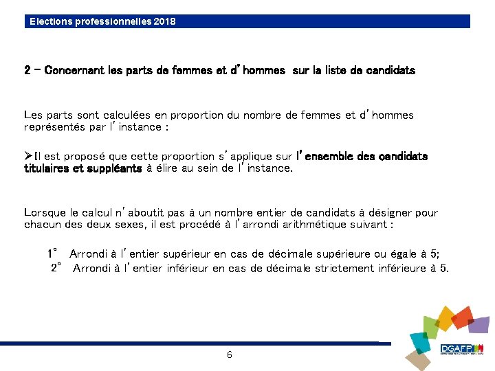 Elections professionnelles 2018 2 – Concernant les parts de femmes et d’hommes sur la