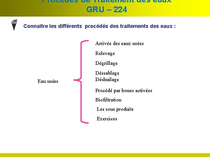 Procédés de Traitement des eaux GRU – 224 Connaître les différents procédés des traitements