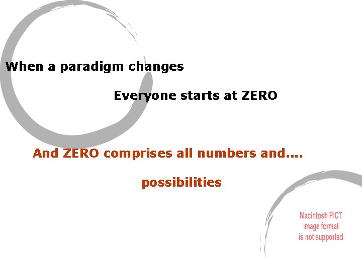 When a paradigm changes Everyone starts at ZERO And ZERO comprises all numbers and.