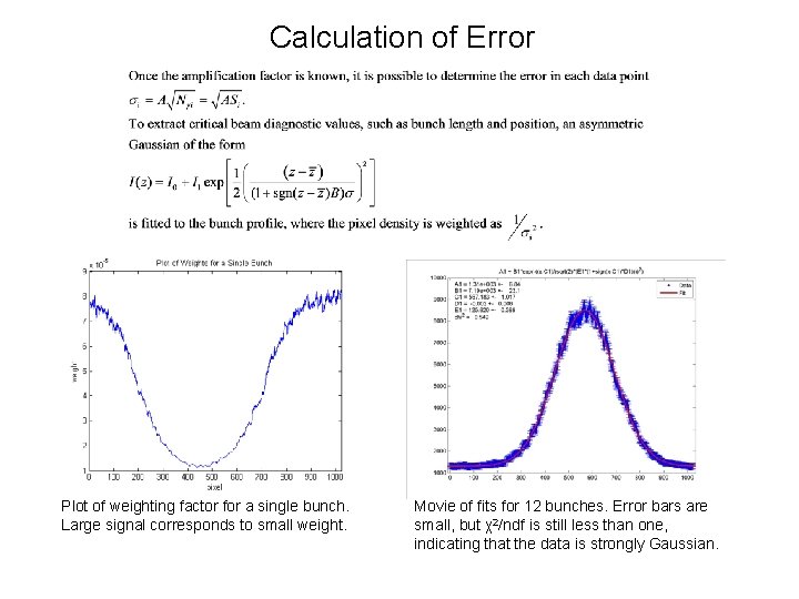 Calculation of Error Plot of weighting factor for a single bunch. Large signal corresponds