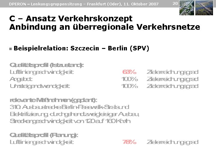 DPERON – Lenkungsgruppensitzung – Frankfurt (Oder), 11. Oktober 2007 20 C – Ansatz Verkehrskonzept