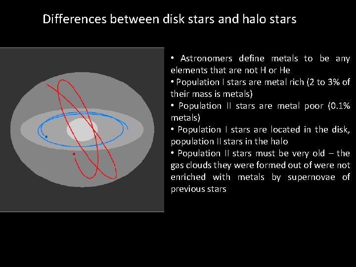 Differences between disk stars and halo stars • Astronomers define metals to be any Differences between disk stars and halo stars • Astronomers define metals to be any