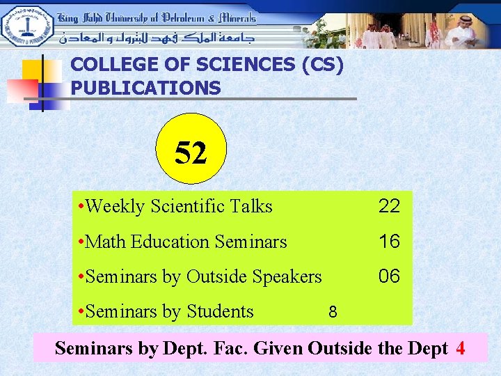 COLLEGE OF SCIENCES (CS) PUBLICATIONS 52 • Weekly Scientific Talks 22 • Math Education