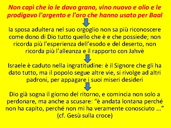 Non capì che io le davo grano, vino nuovo e olio e le prodigavo