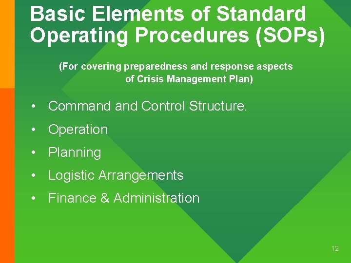 Basic Elements of Standard Operating Procedures (SOPs) (For covering preparedness and response aspects of