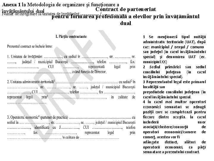 Anexa 1 la Metodologia de organizare şi funcţionare a Contract de parteneriat învăţământului dual