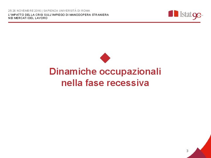 25 -26 NOVEMBRE 2016 | SAPIENZA UNIVERSITÀ DI ROMA L'IMPATTO DELLA CRISI SULL'IMPIEGO DI