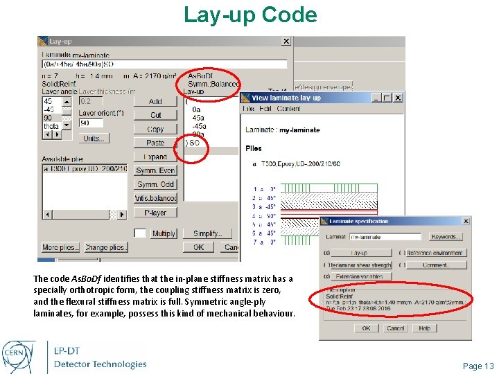 Lay-up Code The code As. Bo. Df identifies that the in-plane stiffness matrix has