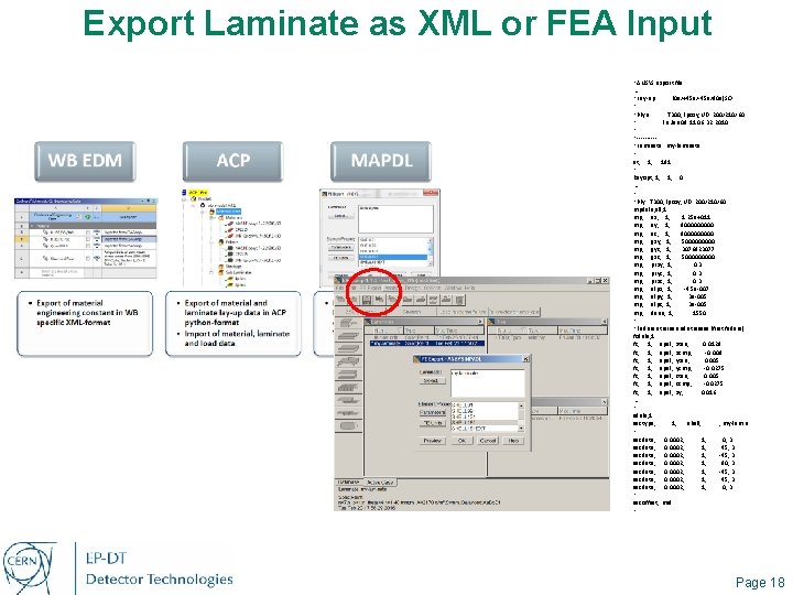 Export Laminate as XML or FEA Input ! ANSYS export file …. ! Lay-up
