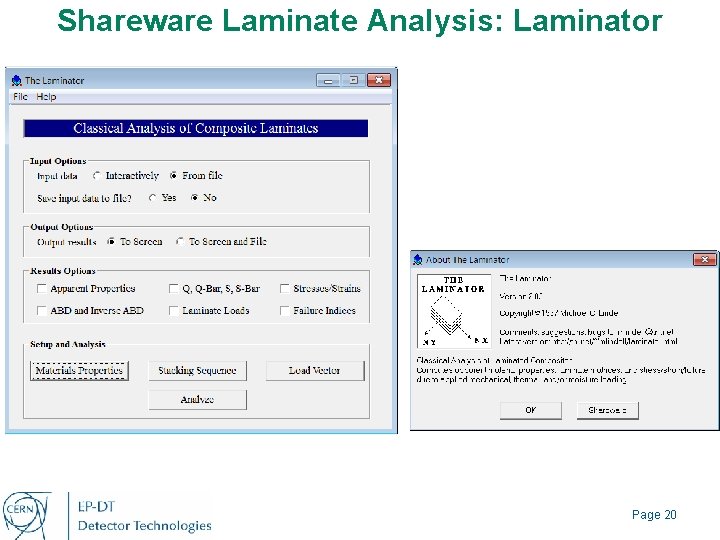 Shareware Laminate Analysis: Laminator Page 20 