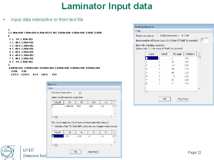 Laminator Input data • Input data interactive or from text file 1 1 1.