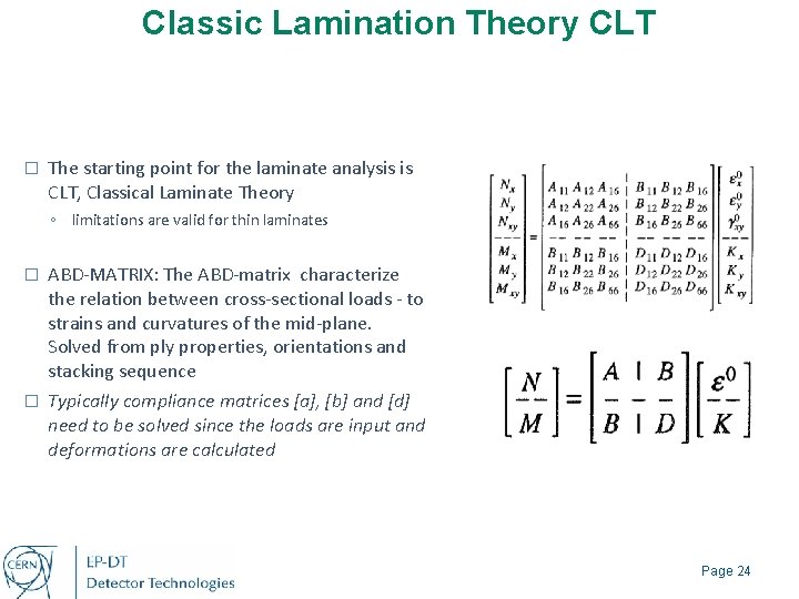 Classic Lamination Theory CLT � The starting point for the laminate analysis is CLT,