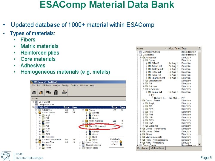 ESAComp Material Data Bank • Updated database of 1000+ material within ESAComp • Types
