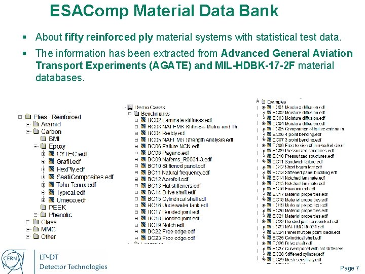 ESAComp Material Data Bank § About fifty reinforced ply material systems with statistical test