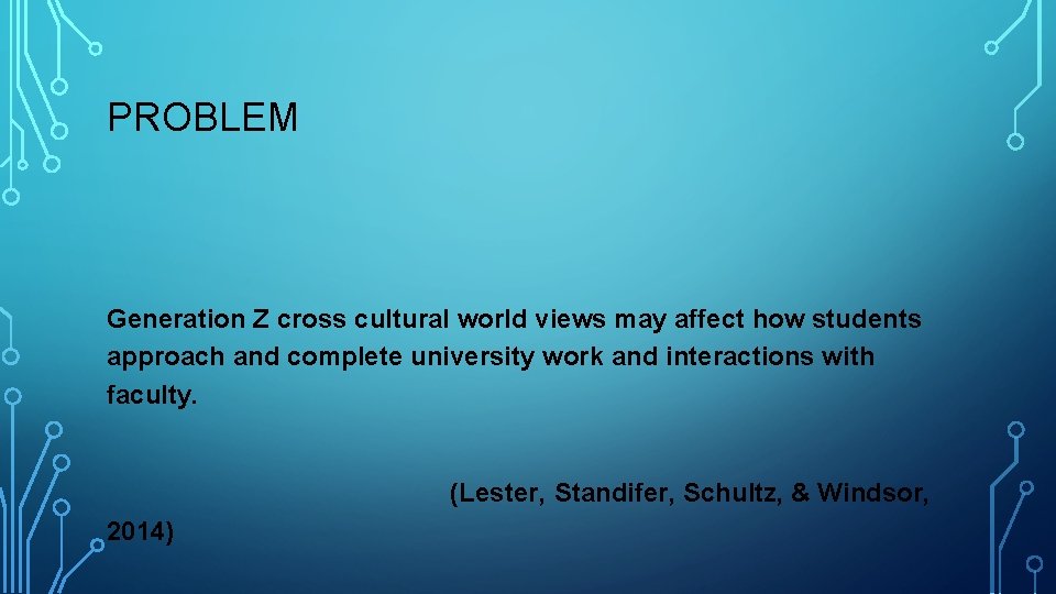PROBLEM Generation Z cross cultural world views may affect how students approach and complete