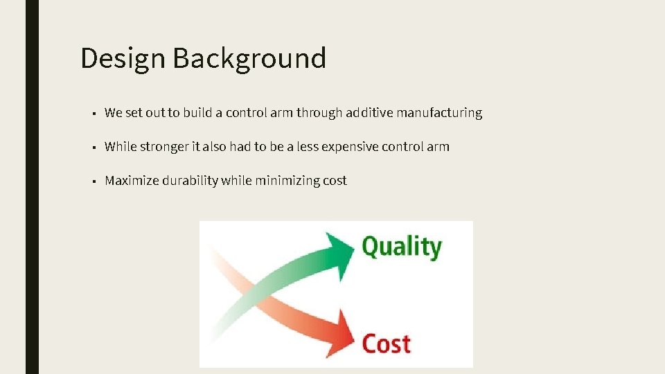 Design Background ■ We set out to build a control arm through additive manufacturing