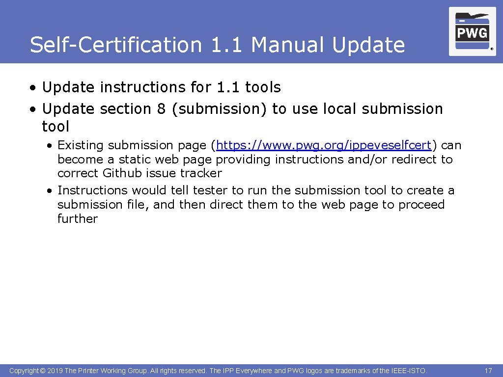 Self-Certification 1. 1 Manual Update ® • Update instructions for 1. 1 tools •
