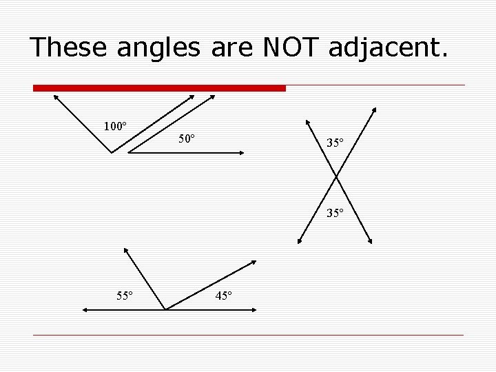 These angles are NOT adjacent. 100º 50º 35º 55º 45º 